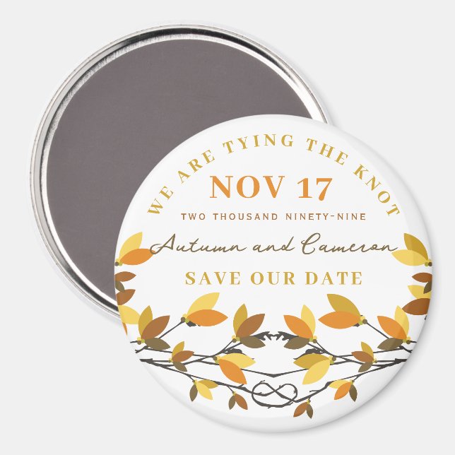 Herbst Knotted Liebe Trees Save the Date Magnet (Vorderseite/Rückseite)