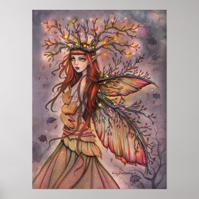 Herbst Königin Fairy Fantasy Kunst, Dichtung und M Poster (Vorne)