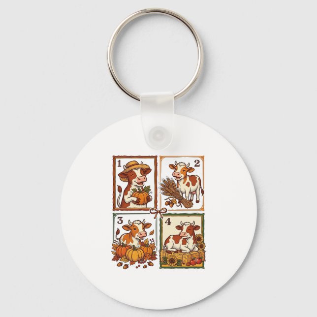 Herbst Kuh Quartett Vintage Patchwork Farmhemd Schlüsselanhänger (Vorderseite)
