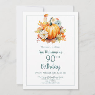 Herbst-Kürbis-Aquarell-Blumen zum 90. Geburtstag Einladung