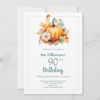 Herbst-Kürbis-Aquarell-Blumen zum 90. Geburtstag Einladung