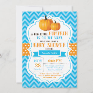 Herbst-Kürbis-Baby-Shower-Einladung Blaue Chevron Einladung