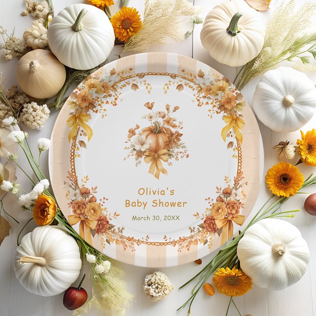 Herbst-Kürbis-Blumen-Bogen-Baby-Party Pappteller (Von Creator hochgeladen)