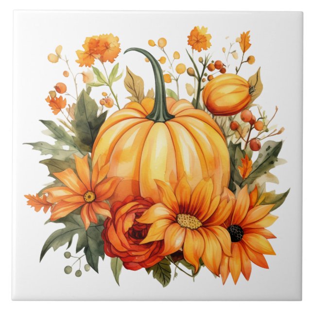 Herbst-Kürbis-Blumen-Keramikfliese Fliese (Vorderseite)