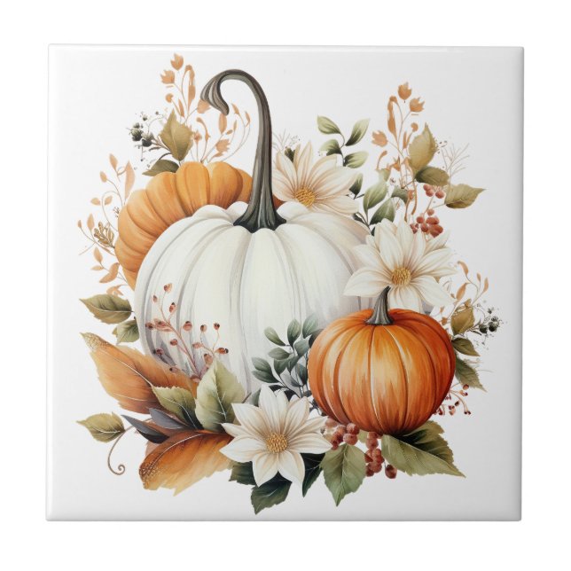 Herbst-Kürbis-Blumen-Keramikfliese Fliese (Vorderseite)