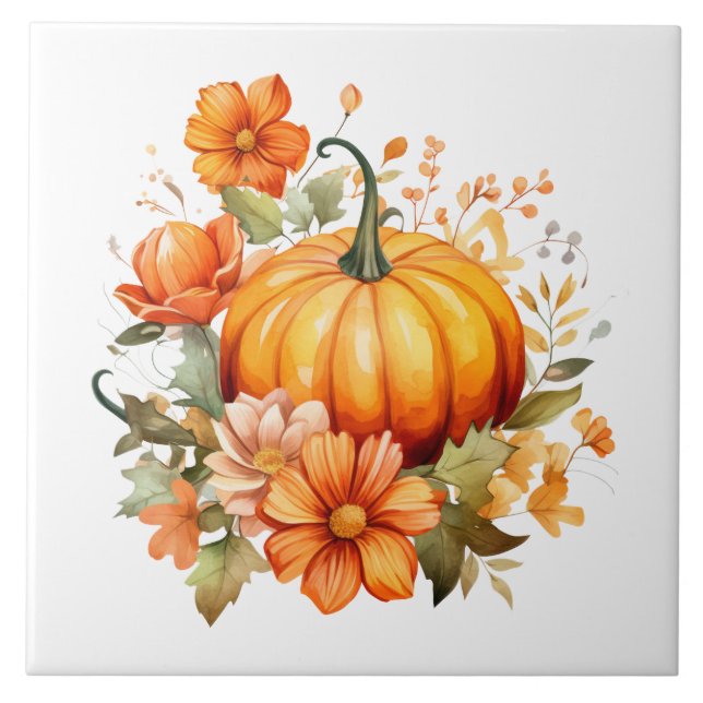 Herbst-Kürbis-Blumen-Keramikfliese Fliese (Vorderseite)