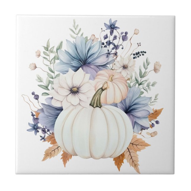 Herbst-Kürbis-Blumen-Keramikfliese Fliese (Vorderseite)