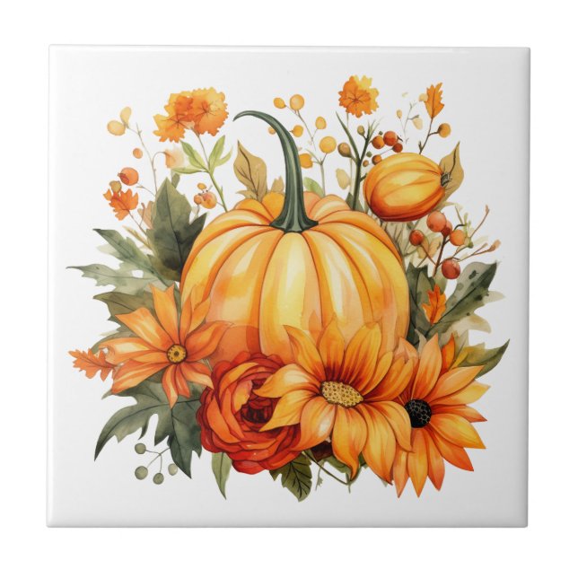 Herbst-Kürbis-Blumen-Keramikfliese Fliese (Vorderseite)