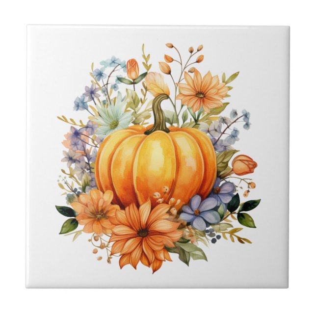 Herbst-Kürbis-Blumen-Keramikfliese Fliese (Vorderseite)