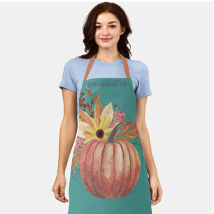 Herbst-Kürbis-Blumen-Terrakotta-Orange und Türkis Schürze