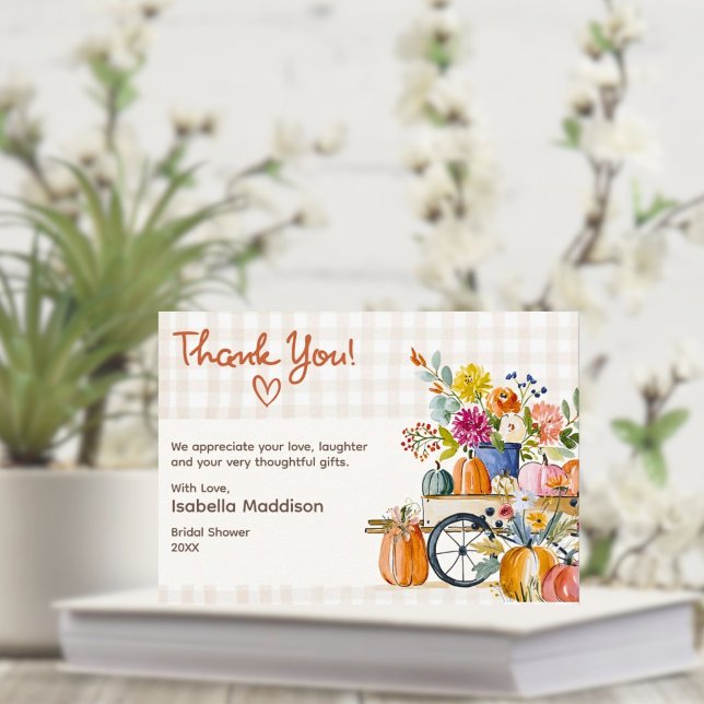Herbst-Kürbis-Blumen-Wasserfarbe-Bauernmarkt (Thank you Fall Florals Pumpkins Watercolors. Bridal Shower Stationery.)
