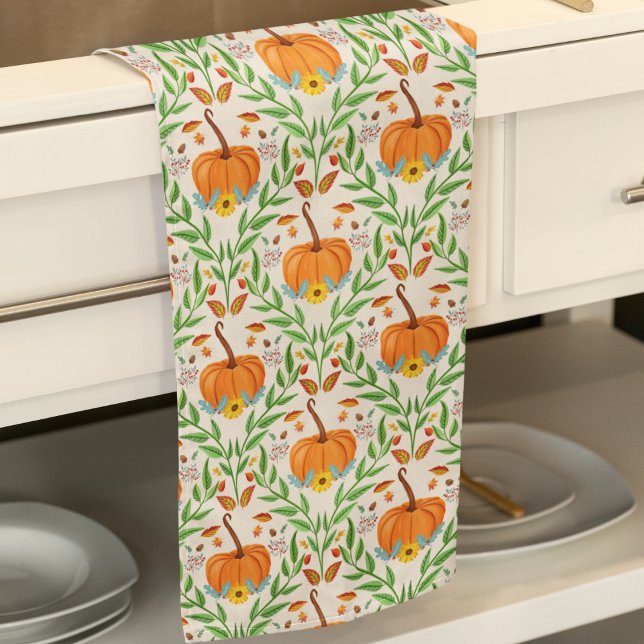 Herbst-Kürbis-Botanik-Design Geschirrtuch (Von Creator hochgeladen)
