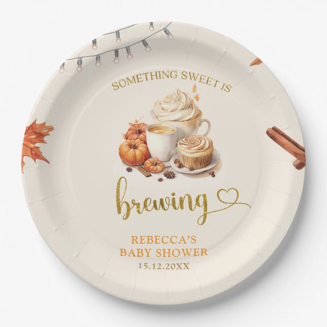 Herbst-Kürbis braut Kaffee Blätter  Pappteller (Vorderseite)