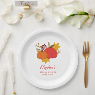 Herbst-Kürbis Elegant Schrift Hochzeitsdusche Pappteller