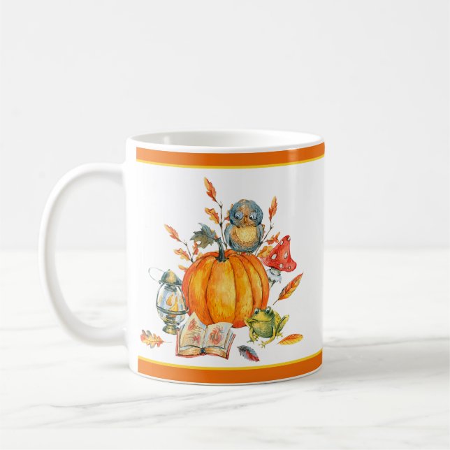 Herbst-Kürbis-Eule und Frosch  Kaffeetasse (Links)