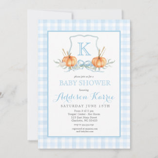 Herbst-Kürbis-Gingham-Wappen-Baby-Shower-Einladung Einladung