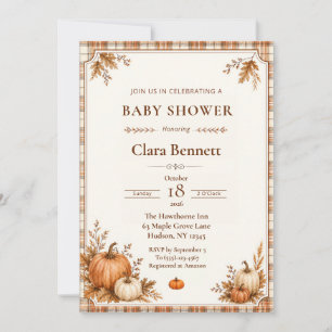 Herbst-Kürbis-Karo Baby Shower Einladung