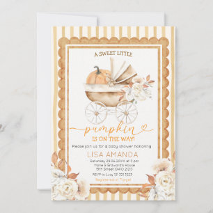 Herbst-Kürbis-Kinderwagen Orange Blumen Baby Showe Einladung