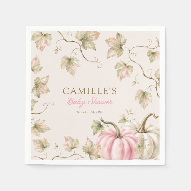 Herbst-Kürbis-Mädchen-Baby-Party Serviette (Vorderseite)