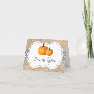 Herbst Kürbis Orange Grau und Weiß Jute Dankeskarte