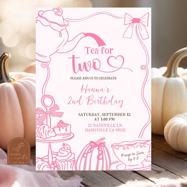 Herbst-Kürbis ROSA Gekritzel Handgezeichneter Tee  Einladung (Von Creator hochgeladen)