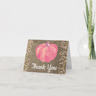 Herbst-Kürbis Rosa Gold Glitter Konfetti Jute Dankeskarte