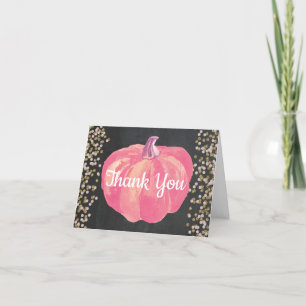 Herbst-Kürbis-Rosa-Gold-Glitter-Tafel Dankeskarte