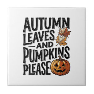Herbst-Kürbis-Shirt mit Blättern und Halloween-Sti Fliese