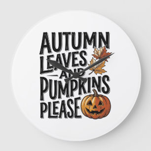 Herbst-Kürbis-Shirt mit Blättern und Halloween-Sti Große Wanduhr