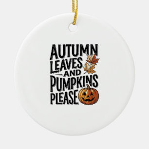 Herbst-Kürbis-Shirt mit Blättern und Halloween-Sti Keramik Ornament