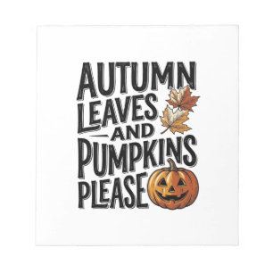 Herbst-Kürbis-Shirt mit Blättern und Halloween-Sti Notizblock