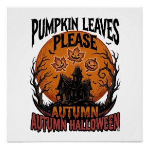 Herbst-Kürbis-Shirt mit Vintage-spooky-Herbstlaub Poster