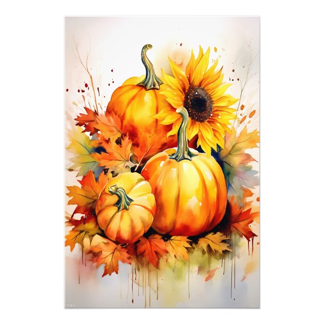 Herbst Kürbis & Sonnenblume Fotodruck (Vorne)