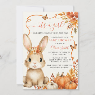 Herbst-Kürbis-Süßes-Hasen-Mädchen-Baby-Party Einladung