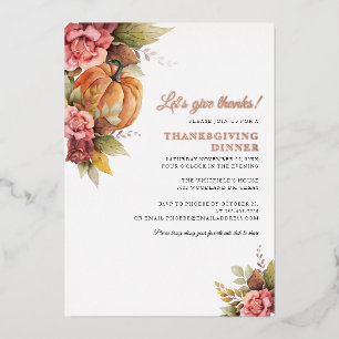 Herbst-Kürbis-Thanksgiving-Einladung Rose Gold Folieneinladung