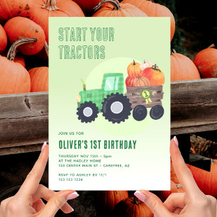 Herbst-Kürbis-Traktor-Junge 1. Geburtstag Einladung