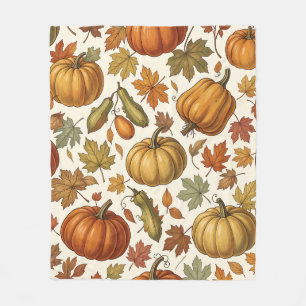 Herbst-Kürbis- und Blatt-Nahtloses Muster  Fleecedecke