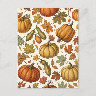 Herbst-Kürbis- und Blatt-Nahtloses Muster Postkarte