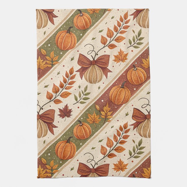 Herbst-Kürbis- und Blätter-Fall-Muster Geschirrtuch (Vertikal)