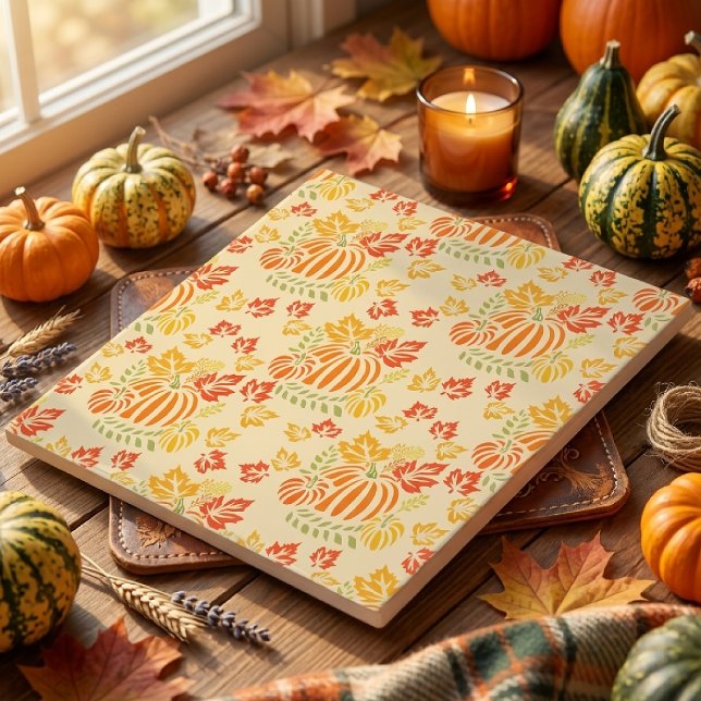 Herbst-Kürbis- und fallende Blätter nahtloses Must Fliese (Von Creator hochgeladen)
