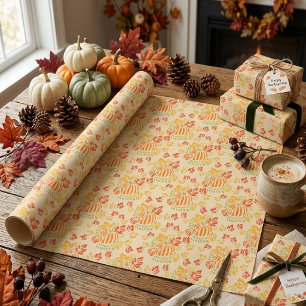 Herbst-Kürbis- und fallende Blätter nahtloses Must Geschenkpapier