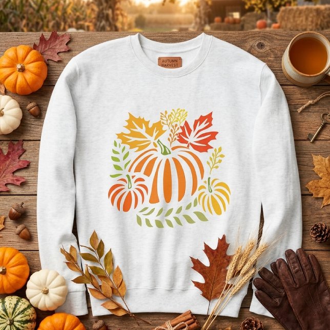 Herbst Kürbis Und Fallende Blätter Sweatshirt (Von Creator hochgeladen)