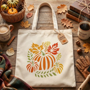 Herbst Kürbis und fallende Blätter Tragetasche