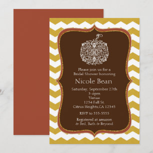 Herbst-Kürbis- und Gold-Chevron-elegante Einladung