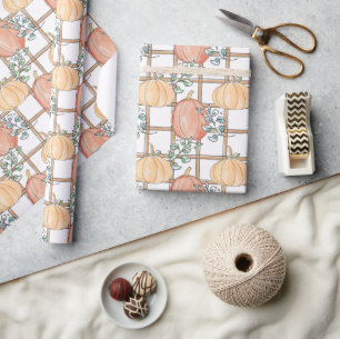 Herbst-Kürbis und Karo-Ditsy-Geschenkpapier Geschenkpapier
