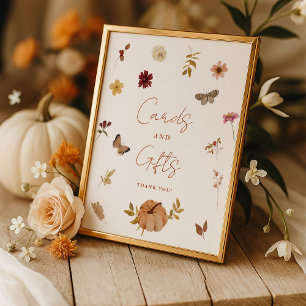 Herbst-Kürbis-Wildblumen-Karten und Geschenke Schi Poster