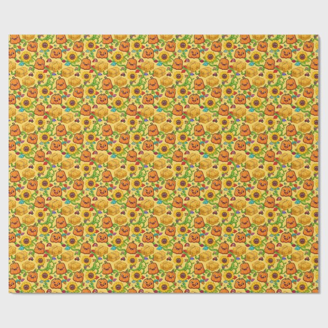 Herbst-Kürbisfeld Geschenkpapier (Flach)