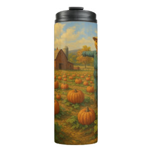 Herbst-Kürbisfeld & Vogelscheuche Thermosbecher