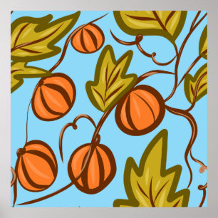 Herbst-Kürbisreben Handgezeichnetes Design Poster