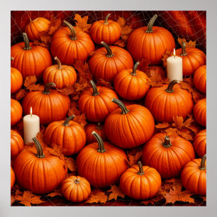 Herbst Kürbisse Blätter Saisonale Ernte Wanddekora Poster